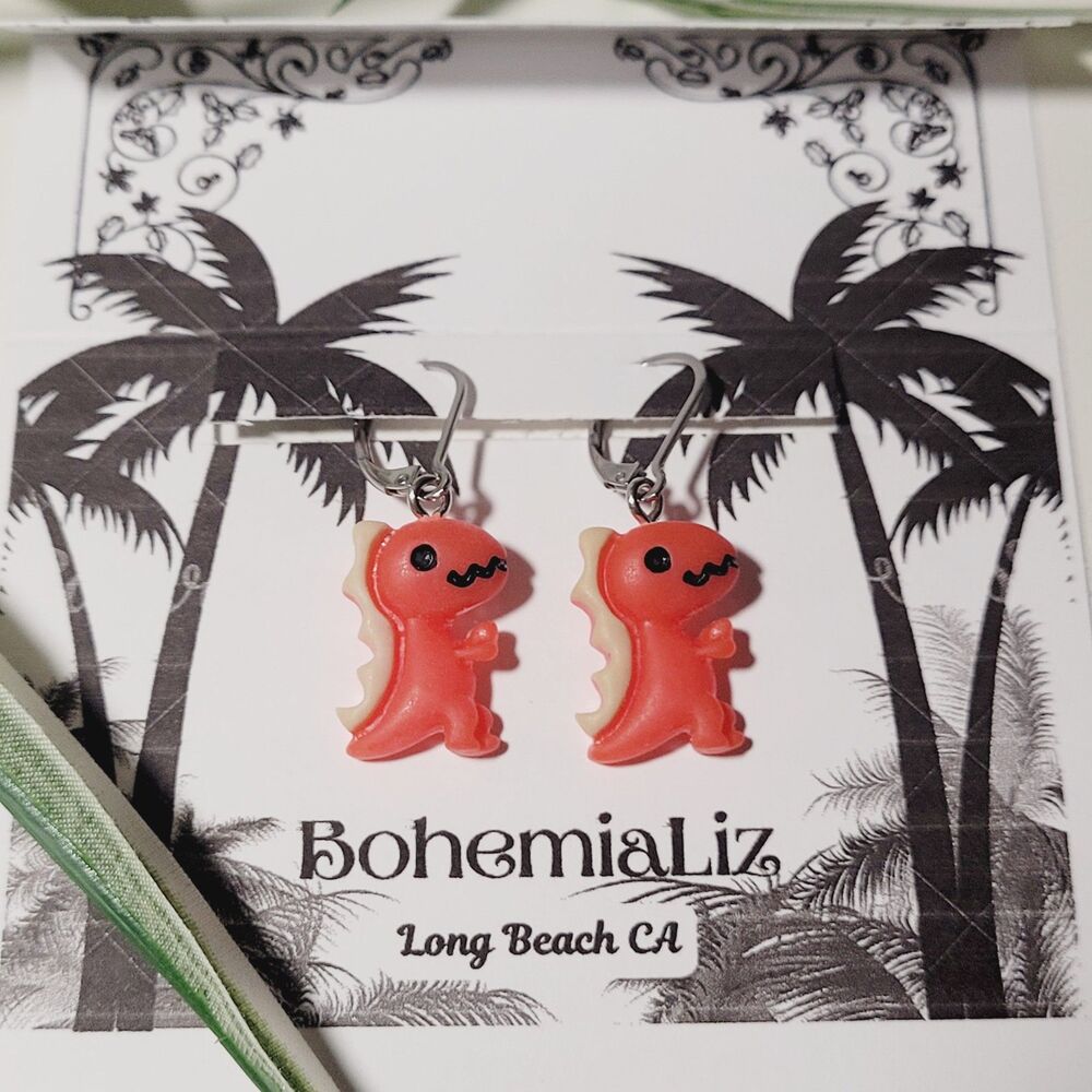Red dinosaur Stainless Steel Leverback Hidden Meaning earrings Unique Shap  678■